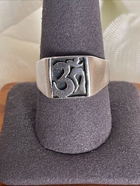 Sterling Silver 925 Men’s Signet Ring with Black Om Inlay